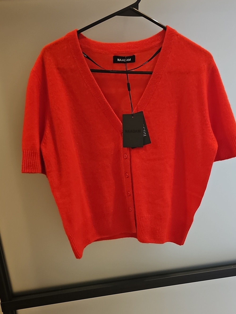 NAADAM NWT Short-Sleeve V-Neck Cashmere Cardigan - Red